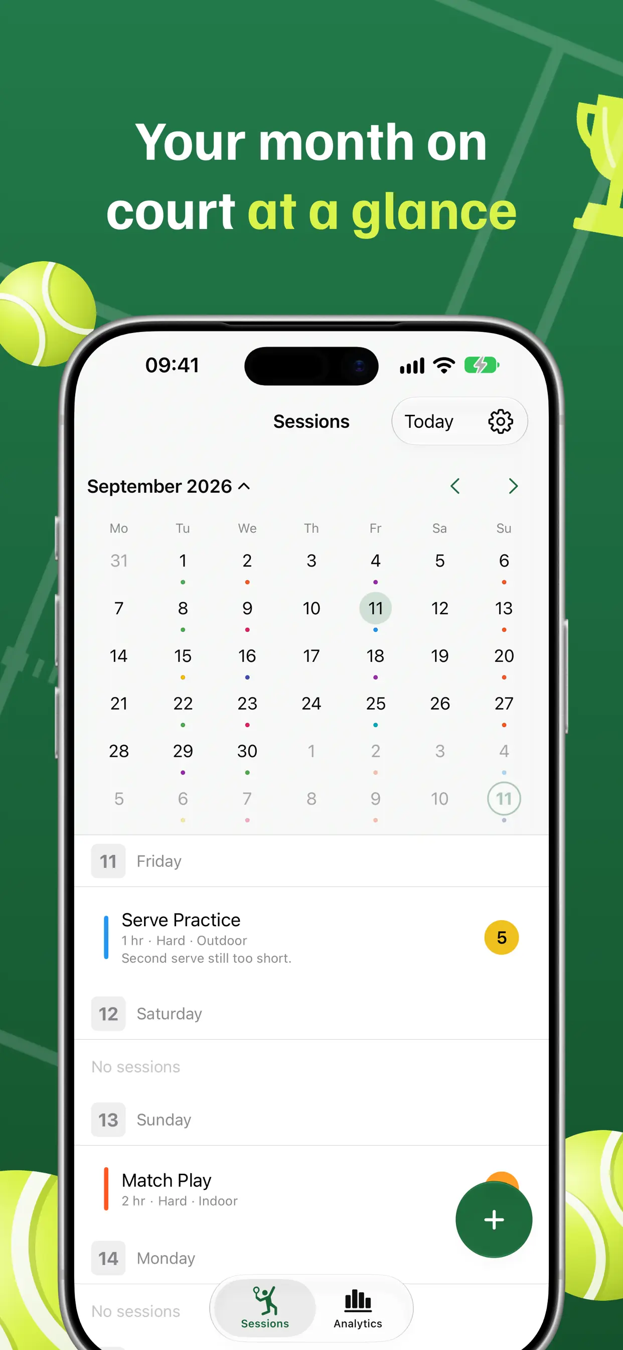 Month calendar of training days